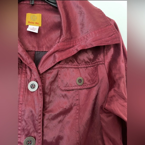 Ruby Rd Metallic NWOT Cranberry Red Button Front Jacket Drawstring Waist Size 16 - Picture 4 of 10